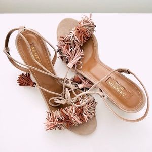 Aquazzura Wild Thing Fringe Tassel Suede Sandals